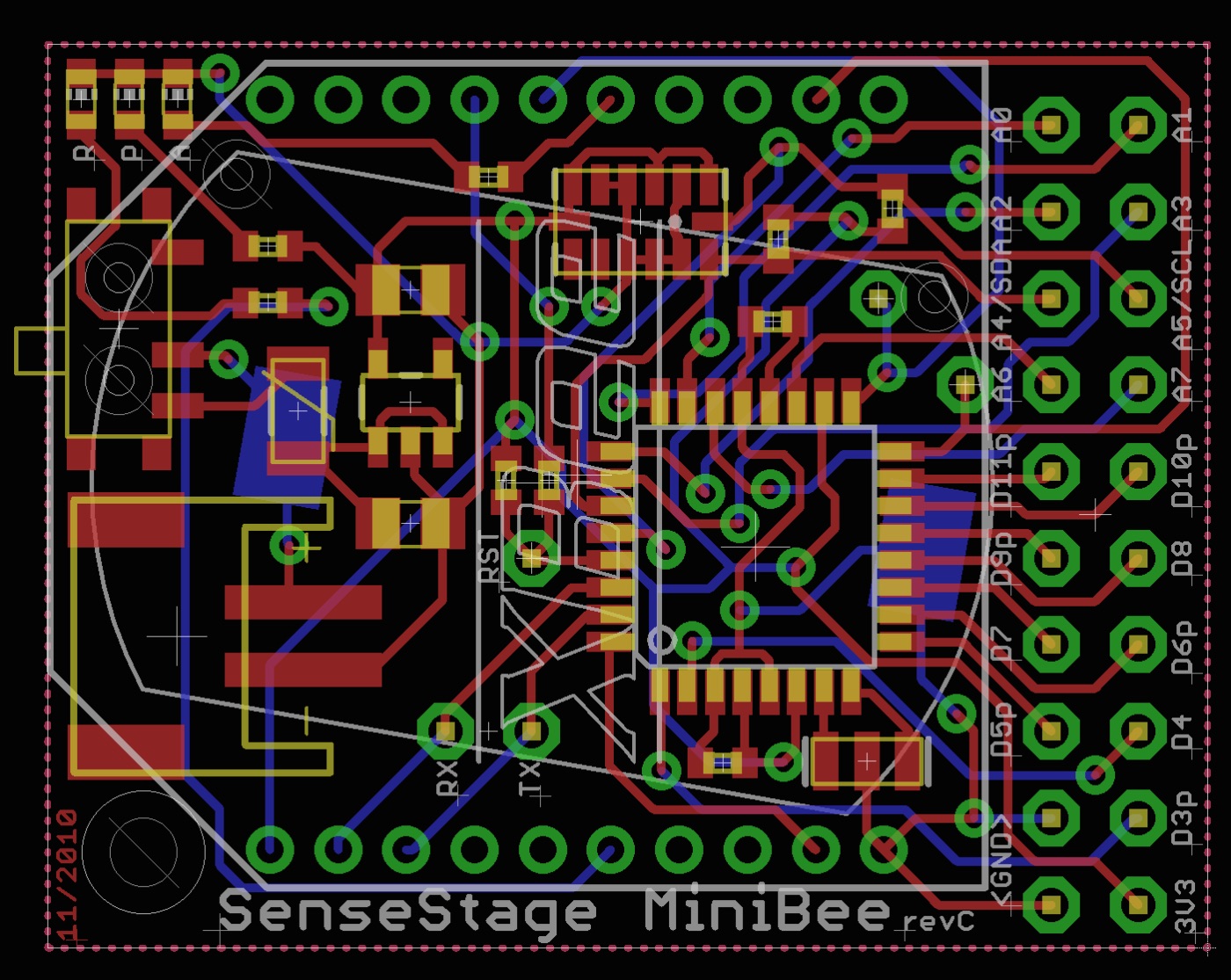 Photo of the SenseStage MiniBee circuitboard
