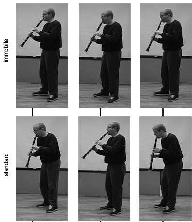 Mark Bradley performing Stravinsky’s 2nd Piece for Solo Clarinet (top: immobile, bottom: standard performance).