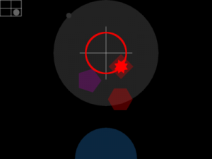 Dragging a node around (the red square) displays visual feedback about the associated audio track's volume, low-pass cuto frequency, and loop length.
