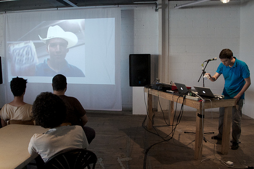The author presenting FaceQuencer at Music Hack Day Montreal